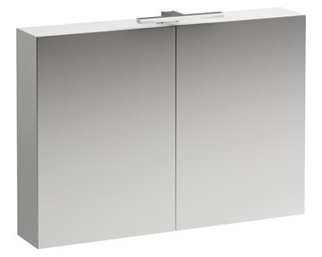 LAUFEN BASE zrcadlová skříňka 100x70x18,5 cm, osvětlení, s vypínačem a el. zásuvkou, MDF, lesklá bílá