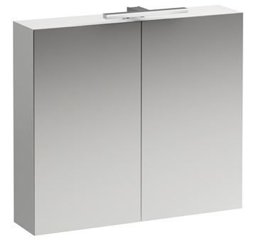 LAUFEN BASE zrcadlová skříňka 80x70x18,5 cm, osvětlení, s vypínačem a el. zásuvkou, MDF, lesklá bílá