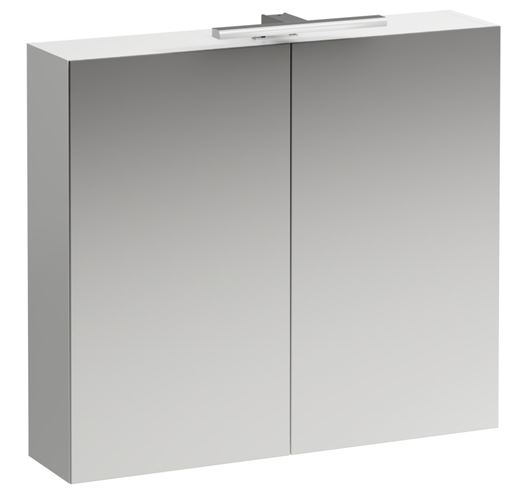 LAUFEN BASE zrcadlová skříňka 80x70x18,5 cm, osvětlení, s vypínačem a el. zásuvkou, MDF, lesklá bílá H4028021102611 Obrázek - Hlavní obrázek