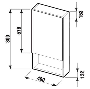JIKA LYRA zrcadlová skříňka 40x80x15,3 cm, lamino, bílá H4532210383041 Technický nákres