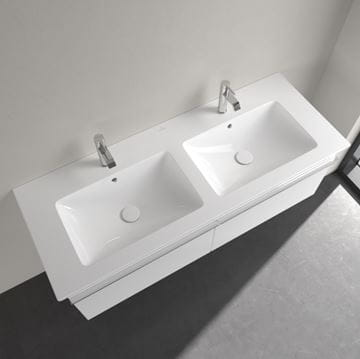 VILLEROY & BOCH VENTICELLO dvojumyvadlo 130 cm, se 2 otvory pro baterie a přepadem, alpská bílá 4111DL01 Obrázek - fotka