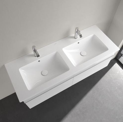 VILLEROY & BOCH VENTICELLO dvojumyvadlo 130 cm, se 2 otvory pro baterie a přepadem, alpská bílá 4111DL01 Obrázek - fotka