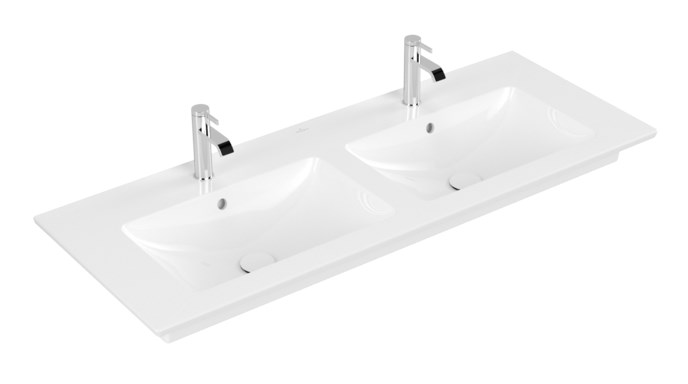 VILLEROY & BOCH VENTICELLO dvojumyvadlo 130 cm, se 2 otvory pro baterie a přepadem, alpská bílá 4111DL01 Obrázek - fotka