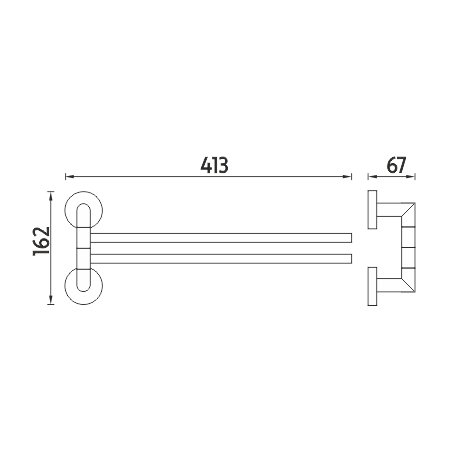 NIMCO UNIX držák ručníků 413 mm, dvojramenný, otočný, chrom UN 13096-26 Technický nákres
