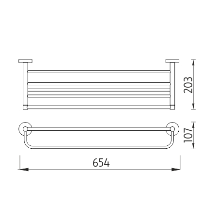 NIMCO UNIX držák ručníků 654 mm, chrom UN 13063-26 Technický nákres