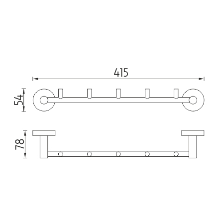 NIMCO UNIX držák ručníků s pěti háčky 415 mm, chrom UN 13054-5-26 Technický nákres