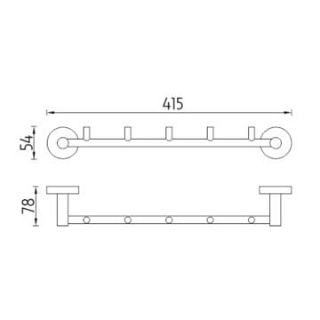 NIMCO UNIX držák ručníků s pěti háčky 415 mm, chrom UN 13054-5-26 Technický nákres