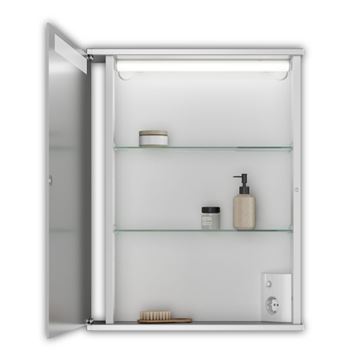 JOKEY CENTO 50 LS zrcadlová skříňka 50x65x14 cm, osvětlení, s vypínačem a el. zásuvkou, MDF/dřevo, aluminium/bílá 114311020-0140 Obrázek - fotka