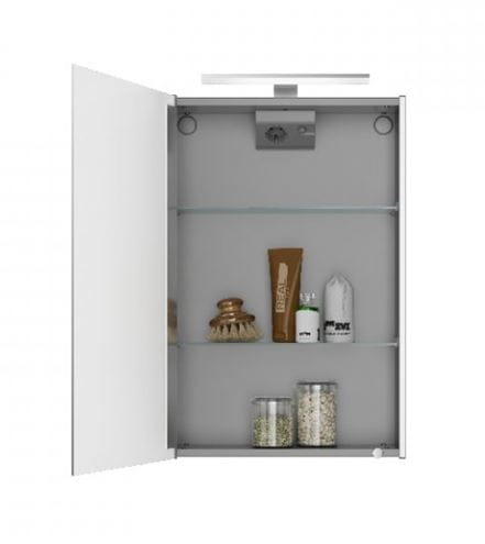 JOKEY SINGLE ALU LED zrcadlová skříňka 45x21x71,5 cm, osvětlení, s vypínačem a el. zásuvkou, hliník, aluminium 124211120-0190 Obrázek - fotka