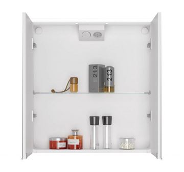 JOKEY XANTO LINE LED zrcadlová skříňka 62,9x66,2x15 cm, osvětlení, s vypínačem a el. zásuvkou, MDF/dřevo, bílá 111312520-0110 Obrázek - fotka