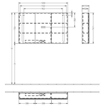 VILLEROY & BOCH VERITY LINE zrcadlová skříňka 120x75x17,3 cm, osvětlení, se zvětšovacím zrcátkem, vypínačem a el. zásuvkou, hliník, stříbrná B307F200 Technický nákres