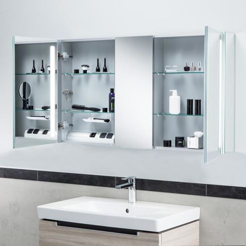 VILLEROY & BOCH VERITY LINE zrcadlová skříňka 130x75x17,3 cm, osvětlení, se zvětšovacím zrcátkem, vypínačem a el. zásuvkou, hliník, stříbrná B307F300 Obrázek - fotka