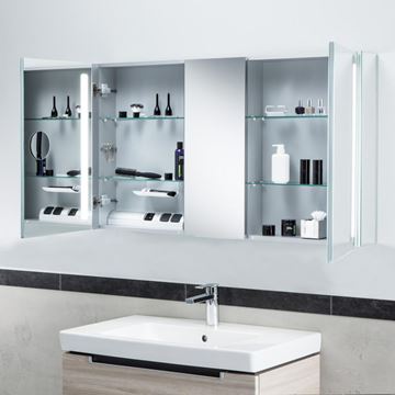 VILLEROY & BOCH VERITY LINE zrcadlová skříňka 130x75x17,3 cm, osvětlení, se zvětšovacím zrcátkem, vypínačem a el. zásuvkou, hliník, stříbrná B307F300 Obrázek - fotka