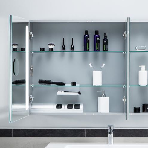 VILLEROY & BOCH VERITY LINE zrcadlová skříňka 130x75x17,3 cm, osvětlení, se zvětšovacím zrcátkem, vypínačem a el. zásuvkou, hliník, stříbrná B307F300 Obrázek - fotka