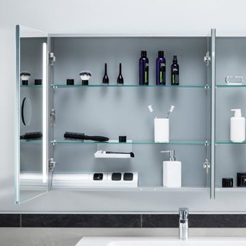 VILLEROY & BOCH VERITY LINE zrcadlová skříňka 130x75x17,3 cm, osvětlení, se zvětšovacím zrcátkem, vypínačem a el. zásuvkou, hliník, stříbrná B307F300 Obrázek - fotka
