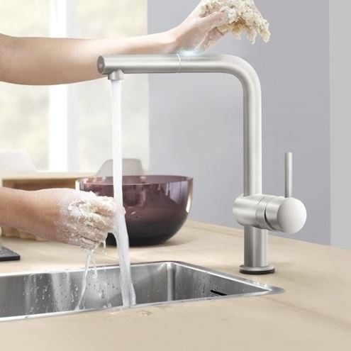 GROHE MINTA TOUCH dřezová elektronická baterie, s vytahovací koncovkou, napájení z baterie, supersteel 31360DC1 Obrázek - fotka