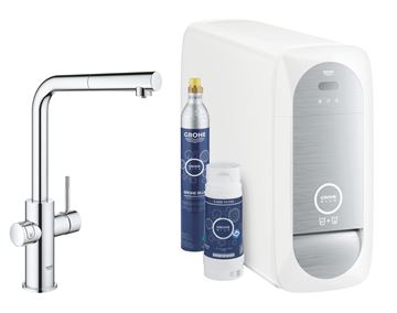 GROHE BLUE HOME dřezová elektronická baterie, s vytahovací koncovkou, s filtračním a chladícím zařízením, Bluetooth, napájení ze sítě, chrom