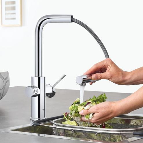 GROHE BLUE HOME dřezová elektronická baterie, s vytahovací koncovkou, s filtračním a chladícím zařízením, Bluetooth, napájení ze sítě, chrom 31539000 Obrázek - fotka