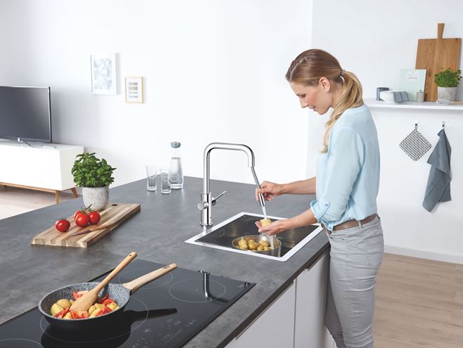 GROHE BLUE HOME dřezová elektronická baterie, s vytahovací koncovkou, s filtračním a chladícím zařízením, Bluetooth, napájení ze sítě, chrom 31543000 Obrázek - fotka