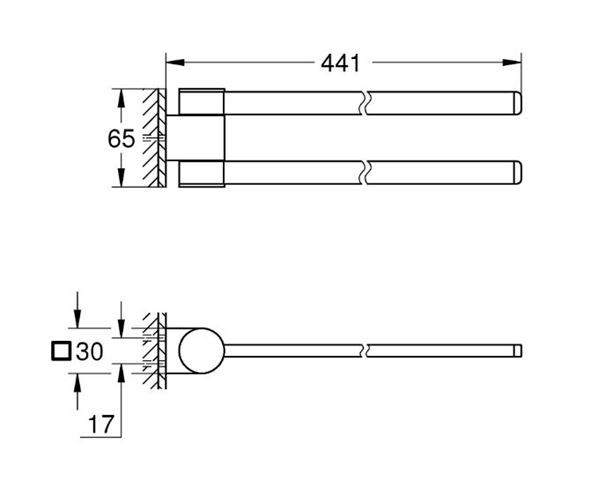 GROHE SELECTION držák ručníků 441 mm, dvojramenný, phantom black 41219KF0 Technický nákres