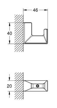 GROHE SELECTION CUBE háček na ručník, chrom 40782000 Technický nákres