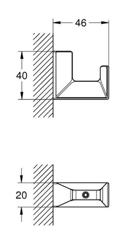GROHE SELECTION CUBE háček na ručník, chrom 40782000 Technický nákres