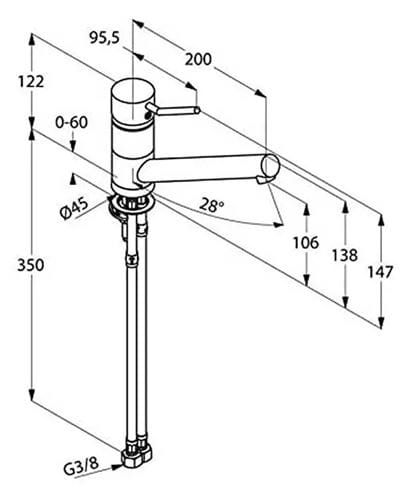 KLUDI D-TAIL dřezová baterie, chrom 339330590 Technický nákres