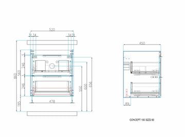 CONCEPT 150 skříňka pod umyvadlo 52x45x56 cm, 2 zásuvky, cafe 808112 Technický nákres