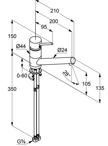 KLUDI SCOPE dřezová baterie, chrom 339330575 Technický nákres