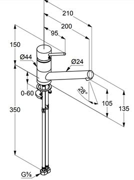 KLUDI SCOPE dřezová baterie, chrom 339330575 Technický nákres