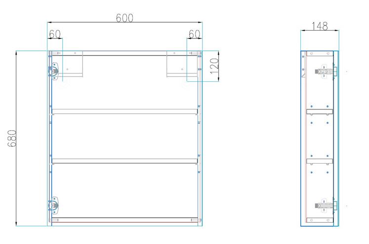 CONCEPT 150 zrcadlová skříňka 60x68x12,7 cm, panty vpravo, MDF, cafe 808419 Technický nákres