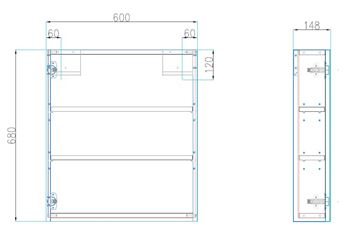 CONCEPT 150 zrcadlová skříňka 60x68x12,7 cm, panty vpravo, MDF, cafe 808419 Technický nákres