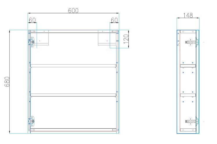 CONCEPT 150 zrcadlová skříňka 60x68x12,7 cm, panty vpravo, MDF, bílá lesk 808440 Technický nákres