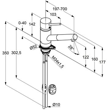 KLUDI SCOPE dřezová baterie, s vytahovací koncovkou, chrom 339310575 Technický nákres