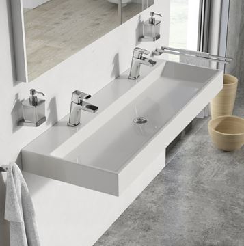 RAVAK NATURAL DUO umyvadlo 120 cm, se 2 otvory pro baterie, bez přepadu, litý mramor XJO01212000 Obrázek - fotka