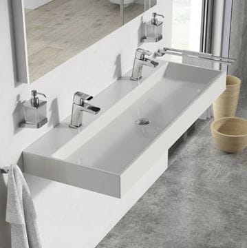 RAVAK NATURAL DUO umyvadlo 120 cm, se 2 otvory pro baterie, bez přepadu, litý mramor XJO01212000 Obrázek - fotka