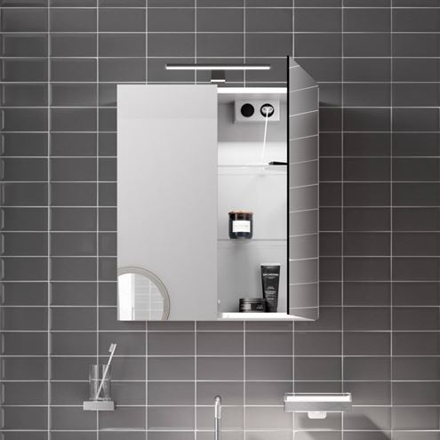 EMCO MEE zrcadlová skříňka 80x74,6x15,3 cm, osvětlení, s vypínačem a el. zásuvkou, hliník, stříbrná 949805051 Obrázek - fotka
