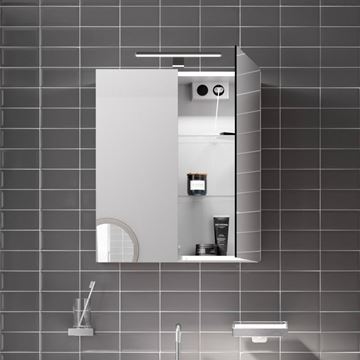 EMCO MEE zrcadlová skříňka 80x74,6x15,3 cm, osvětlení, s vypínačem a el. zásuvkou, hliník, stříbrná 949805051 Obrázek - fotka