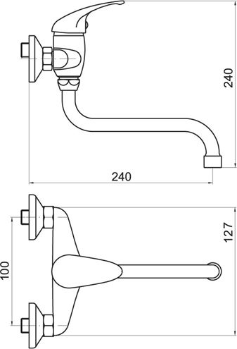 NOVASERVIS METALIA 55 dřezová nástěnná baterie, chrom 55074/T,0 Technický nákres