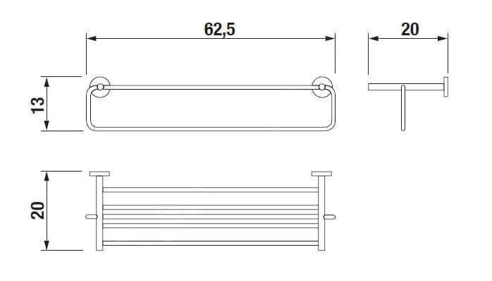 JIKA BASIC držák ručníků 625 mm, chrom H3813A60040001 Technický nákres
