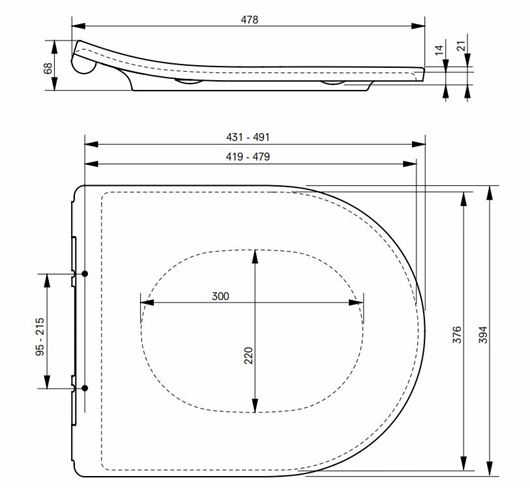 TOTO RP závěsné WC, se SoftClose sedátkem, Rimless splachování CW552RY+TC514G Technický nákres