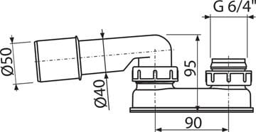 RAVAK vanový sifon DN40/50, s převlečnou maticí 6/4 X01500 Technický nákres