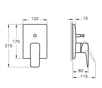 VITRA ROOT SQUARE vanová podomítková baterie, s přepínačem, matná černá A4275236EXP Technický nákres