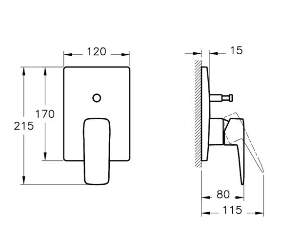 VITRA ROOT SQUARE vanová podomítková baterie, s přepínačem, matná černá A4275236EXP Technický nákres