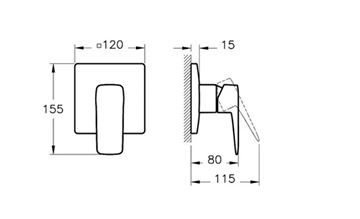 VITRA ROOT SQUARE sprchová podomítková baterie, matná černá A4275136EXP Technický nákres