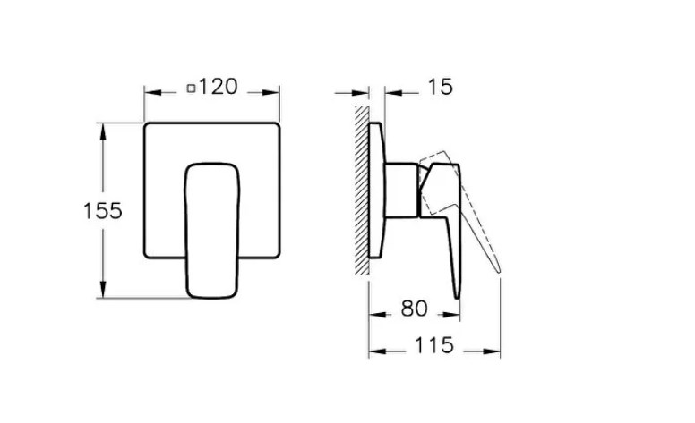 VITRA ROOT SQUARE sprchová podomítková baterie, matná černá A4275136EXP Technický nákres