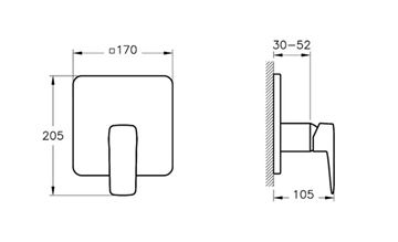 VITRA ROOT SQUARE sprchová podomítková baterie, chrom A42827EXP Technický nákres