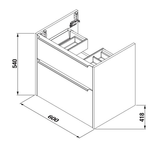 JIKA PURE skříňka s umyvadlem 60x44x54 cm, 2 zásuvky, matná černá H40B2324023532 Technický nákres