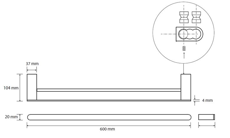 BEMETA GALLA držák ručníků 600 mm, dvojramenný, matná černá/coffee gold 108104050 Technický nákres