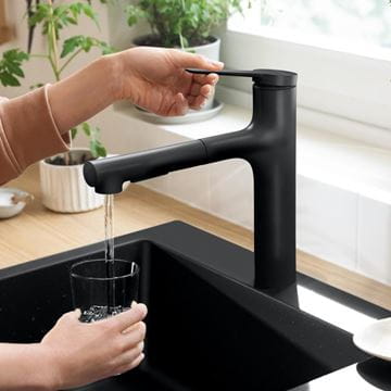 HANSGROHE ZESIS M33 dřezová baterie, s vytahovací sprškou, matná černá 74801670 Obrázek - fotka